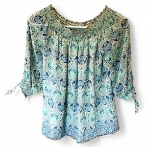 Max Studio Blue Green Floral Off Shoulder Bardot Top Small NEW